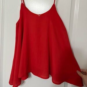 boutique red flowy tank top with spaghetti straps